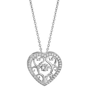 Collier Dancing Stone en argent rhodi chane avec pendentif coeur avec arbre de vie  l\'intrieur et oxydes blancs - longueur 42cm + 3cm de rallonge - Vue 2