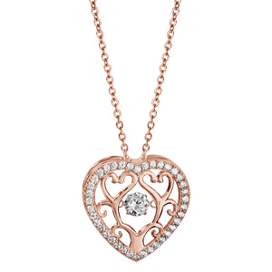Collier Dancing Stone en argent et dorure rose chaîne avec pendentif coeur avec arbre de vie à l\'intérieur et oxydes blancs - longueur 42cm + 3cm de rallonge - Vue 2