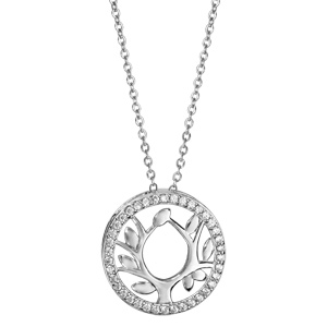 Collier Dancing Stone en argent rhodié chaîne avec pendentif rond arbre de vie orné d\'oxydes blancs - longueur 42cm + 3cm de rallonge - Vue 2