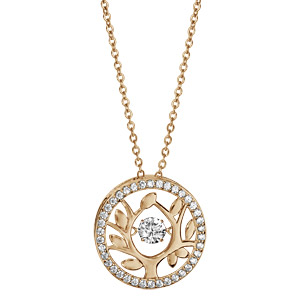 Collier Dancing Stone en argent et dorure jaune chaîne avec pendentif rond arbre de vie orné d\'oxydes blancs - longueur 42cm + 3cm de rallonge - Vue 2