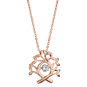 Collier Dancing Stone en argent et dorure rose chaîne avec pendentif arbre de vie - longueur 42cm + 3cm de rallonge - Vue 2