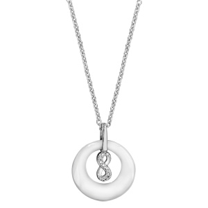 Collier en argent rhodié chaîne avec pendentif anneau en céramique blanche avec infini en oxydes blancs sertis suspendu à l\'intérieur - longueur 42cm + 3cm de rallonge - Vue 2