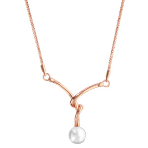 Collier en argent et dorure rose chaîne avec pendentif 2 fils entortillés avec 1 perle blanche synthétique au bout - longueur 40cm + 5cm de rallonge - Vue 2
