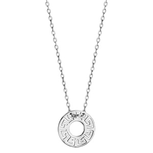 Collier en argent rhodié chaîne avec pendentif disque découpé en méandres grecs - longueur 40cm + 5cm de rallonge - Vue 2