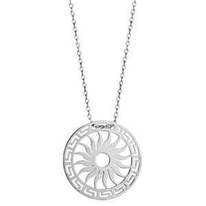 Collier en argent rhodié chaîne avec pendentif rond avec motif soleil découpé - longueur 40cm + 5cm de rallonge - Vue 2