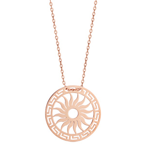 Collier en argent et dorure rose chaîne avec pendentif rond avec motif soleil découpé - longueur 40cm + 5cm de rallonge - Vue 2