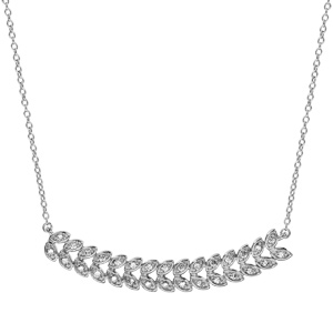 Collier en argent rhodi chane avec pendentif range de feuilles ornes d\'oxydes blancs sertis - longueur 40cm + 4cm de rallonge - Vue 2