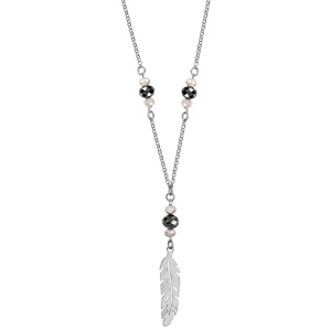 Collier en argent rhodi chane avec pendentif perles et 1 plume 43+2cm - Vue 2
