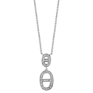 Collier en argent rhodié chaîne avec pendentif 2 ovales avec barre au centre en oxydes blancs sertis - longueur 40cm + 4cm de rallonge - Vue 2