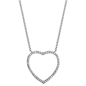 Collier en argent rhodi chane avec pendentif coeur fin ajour orn d\'oxydes blancs - longueur 40cm + 4cm de rallonge - Vue 2