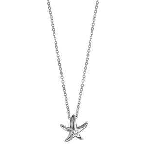 Collier en argent rhodié chaîne avec pendentif étoile de mer avec 1 oxyde blanc au centre - longueur 40cm + 4cm de rallonge - Vue 2