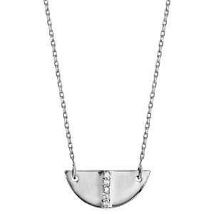 Collier en argent rhodié chaîne avec pendentif demi lune avec barrette d\'oxydes blancs sertis au milieu - longueur 39cm + 3cm de rallonge - Vue 2