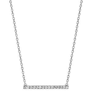 Collier en argent rhodi chane avec pendentif rail d\'oxydes blanc sertis - longueur 39cm + 3cm de rallonge - Vue 2