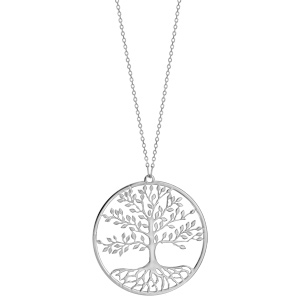 Collier en argent rhodi chane avec pendentif rond et arbre de vie de vie dcoup  l\'intrieur - longueur 42cm + 3cm de rallonge - Vue 2