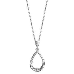 Collier en argent rhodi chane avec pendentif goutte vide avec 1 moiti lisse et l\'autre orne d\'oxydes blancs - longueur 42cm + 3cm de rallonge - Vue 2