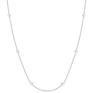 Collier en argent rhodi chane avec perles blanches d\'eau douce 40cm + 5cm - Vue 2