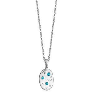 Collier en argent rhodié chaîne avec pendentif ovale orné d\'oxydes blancs et bleu ciel disséminés - longueur 42cm + 3cm de rallonge - Vue 2