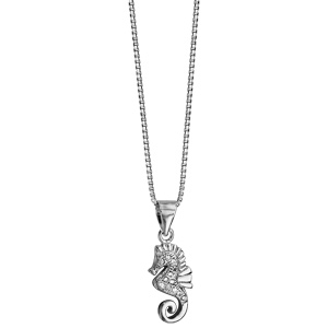 Collier en argent rhodi chane avec pendentif petit hippocampe orn d\'oxydes blancs sertis - longueur 42cm + 3cm de rallonge - Vue 2