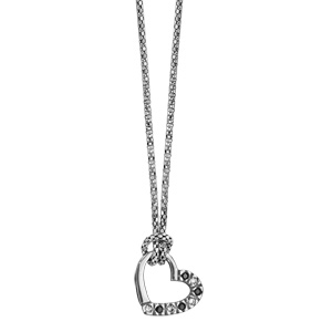 Collier en argent rhodi chane avec pendentif coeur vid avec 1 moiti orne d\'oxydes blancs et noir sertis alterns - longueur 42cm + 3cm de rallonge - Vue 2