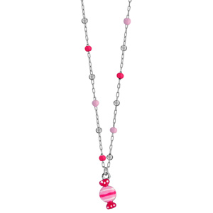 Collier pour enfant en argent rhodi chane avec boules lisses et couleur rose et pendentif bonbon rose - longueur 37cm + 3cm de rallonge - Vue 2