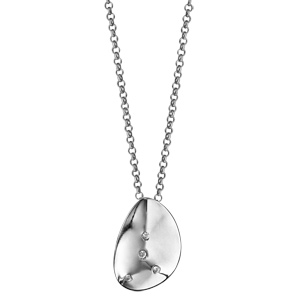 Collier en argent rhodié chaîne avec pendentif élément lisse avec 4 oxydes blancs - longueur 40cm + 5cm de rallonge - Vue 2
