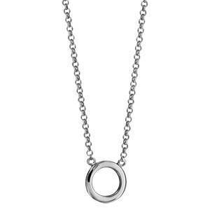 Collier en argent rhodié chaîne avec pendentif anneau - longueur 40cm + 5cm de rallonge - Vue 2