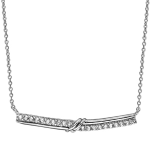 Collier en argent rhodi chane avec pendentif 2 demi-rails d\'oxydes blancs sertis en dcal avec partie lisse et 2 petits traits au croisement - longueur 40cm + 4cm de rallonge - Vue 2