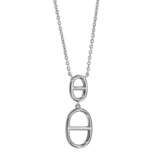 Collier en argent rhodié chaîne avec pendentif 2 mailles marines - longueur 40cm + 4cm de rallonge - Vue 2