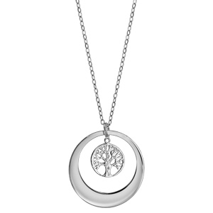 Collier en argent rhodi chane avec pendentif anneau prnom  graver avec arbre de vie ajour suspendu - longueur 40cm + 5cm de rallonge  graver 1 ou 2 prnoms - Vue 2