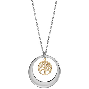 Collier en argent rhodi chane avec pendentif anneau prnom  graver et arbre de vie en dorure jaune 40+5cm  graver 1 ou 2 prnoms - Vue 2