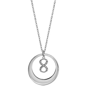 Collier en argent rhodi chane avec pendentif anneau prnom  graver et symbole infini orn d\'oxydes blancs sertis suspendu au milieu  - longueur 40cm + 5cm de rallonge - Vue 2