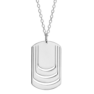 Collier en argent chaîne avec pendentif plaque G.I. à graver 4 prénoms - longueur 50cm + 5cm - Vue 2