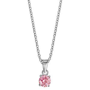 Collier en argent rhodi chane avec pendentif oxyde rond rose de 4mm serti griffes - longueur 40cm + 4cm de rallonge - Vue 2