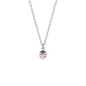 Collier en argent rhodi enfant coccinelle rsine rose - 36+2cm - Vue 2
