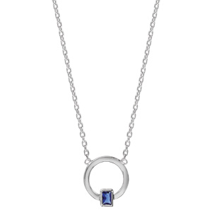 Collier en argent rhodi chane avec pendentif anneau avec lment rectangulaire orn d\'1 oxyde bleu fonc - longueur 38cm + 4cm de rallonge - Vue 2