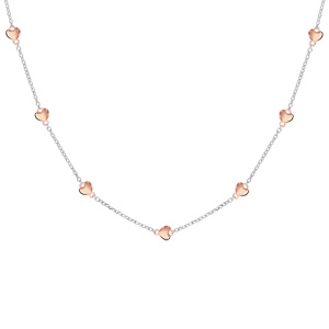 Collier en argent rhodi chane avec coeurs dors rose - longueur 42cm + 3cm de rallonge - Vue 2