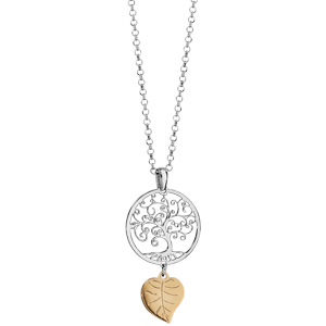 Collier en argent rhodi chane avec pendentif arbre de vie avec feuille dore suspendue - longueur 42cm + 3cm de rallonge - Vue 2
