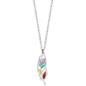 Collier en argent rhodi chane avec pendentif plume multicolore et ajoure - longueur 42cm + 3cm de rallonge - Vue 2