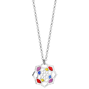 Collier en argent rhodié chaîne avec pendentif fleur multicolore et ajourée - longueur 42cm + 3cm de rallonge - Vue 2