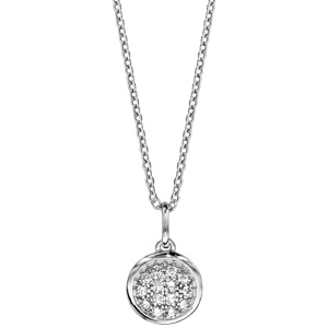 Collier en argent rhodi chane avec pendentif rond pav d\'oxydes blancs sertis - longueur 42cm + 3cm de rallonge - Vue 2