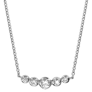 Collier en argent rhodi chane avec au milieu 5 oxydes blancs sertis clos de taille dgrade - longueur 42cm + 3cm de rallonge - Vue 2