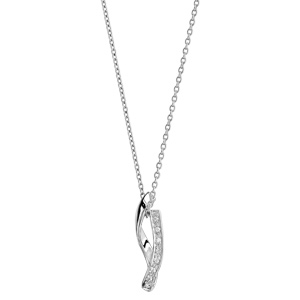 Collier en argent rhodi chane avec pendentif ruban vrill avec 1 moiti lisse et l\'autre orne d\'oxydes blancs sertis - longueur 42cm + 3cm de rallonge - Vue 2