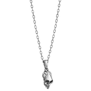 Collier en argent patiné chaîne avec pendentif tête de mort 50+5cm - Vue 2