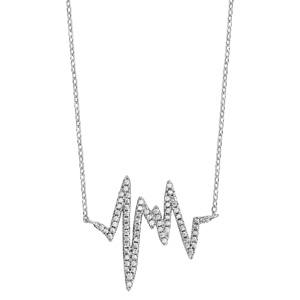 Collier en argent rhodi chane avec pendentif zig-zag orn d\'oxydes blancs sertis - longueur 42cm + 3cm de rallonge - Vue 2