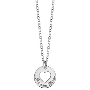 Collier en argent rhodi chane avec pendentif rondelle grave \