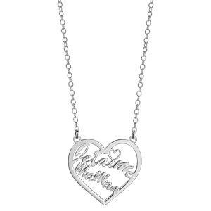 Collier en argent rhodié chaîne avec pendentif coeur évidé découpé \