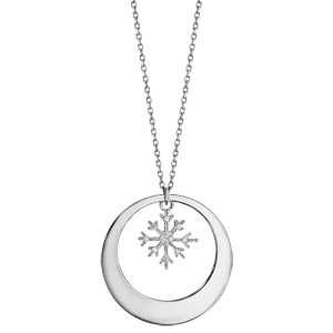 Collier en argent rhodi chane avec pendentif anneau prnom  graver et flocon de neige suspendu - longueur 42cm + 3cm de rallonge - Vue 2