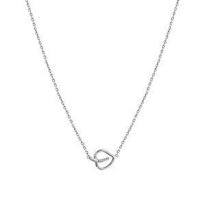 Collier en argent rhodi chane avec pendentif coeur oxydes blancs sertis 38cm + 4cm - Vue 2