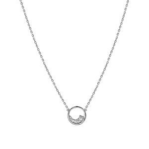 Collier en argent rhodi chane avec pendentif cercle oxydes blancs sertis 38cm + 4cm - Vue 2