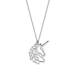 Collier en argent rhodi chane avec pendentif tte de licorne 42+3cm - Vue 2